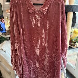 Torrid Velvet Button-Down Shirt in Dusty Rose
